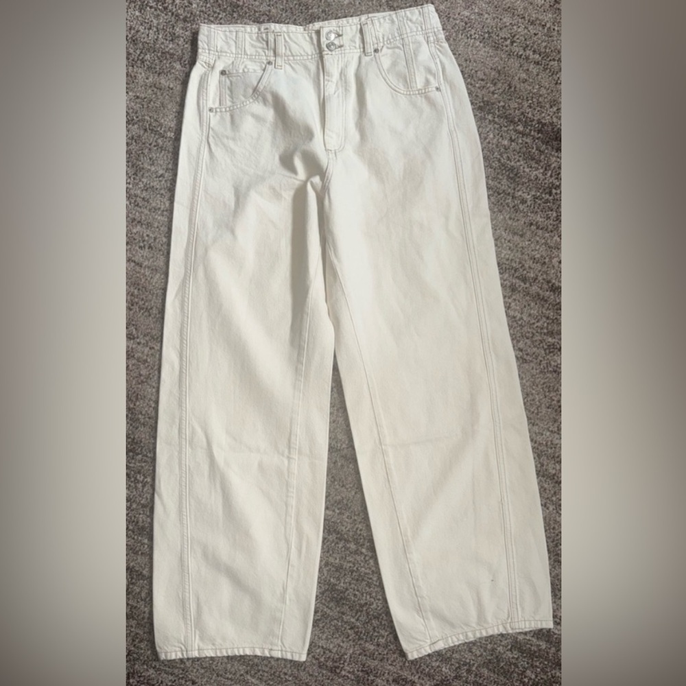 FREE PEOPLE WE THE FREE ASTER
SEAMED RELAXED STRAIGHT LEG JEANS
SIZE 29 CREAM - Picture 10 of 15